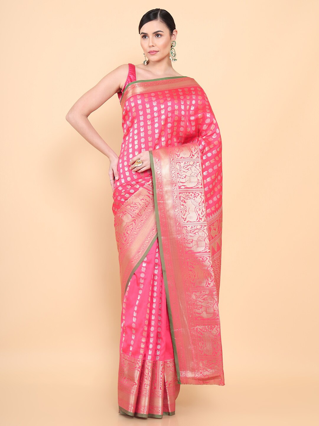 

Soch Fuchsia & Silver-Toned Woven Design Zari Art Silk Saree