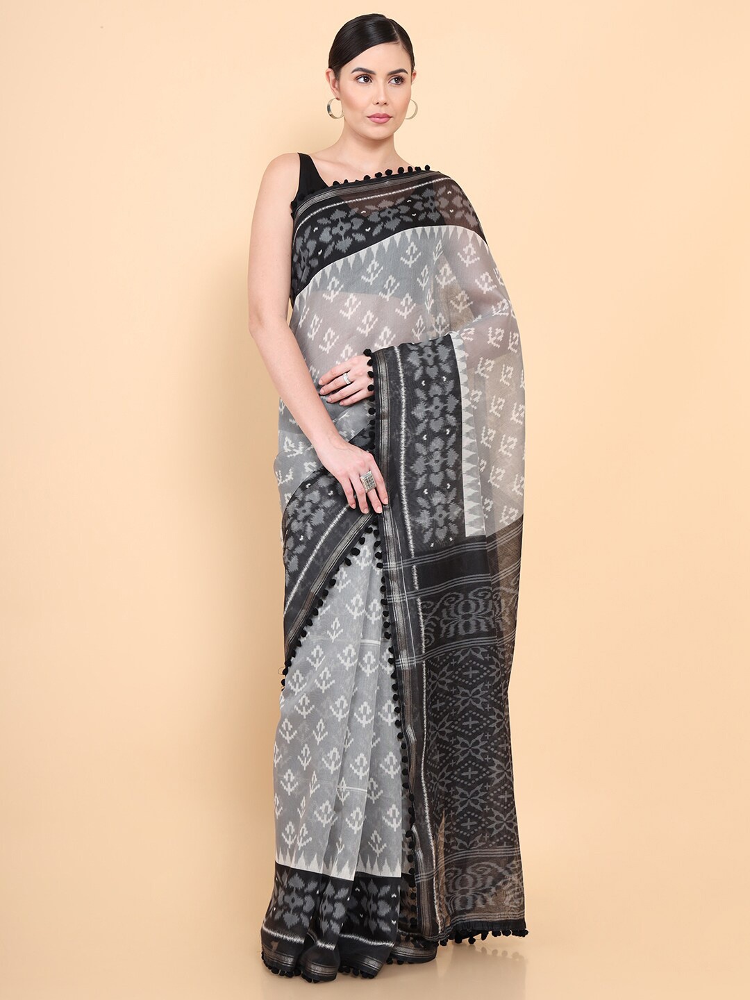 

Soch Grey & White Batik Pure Cotton Saree