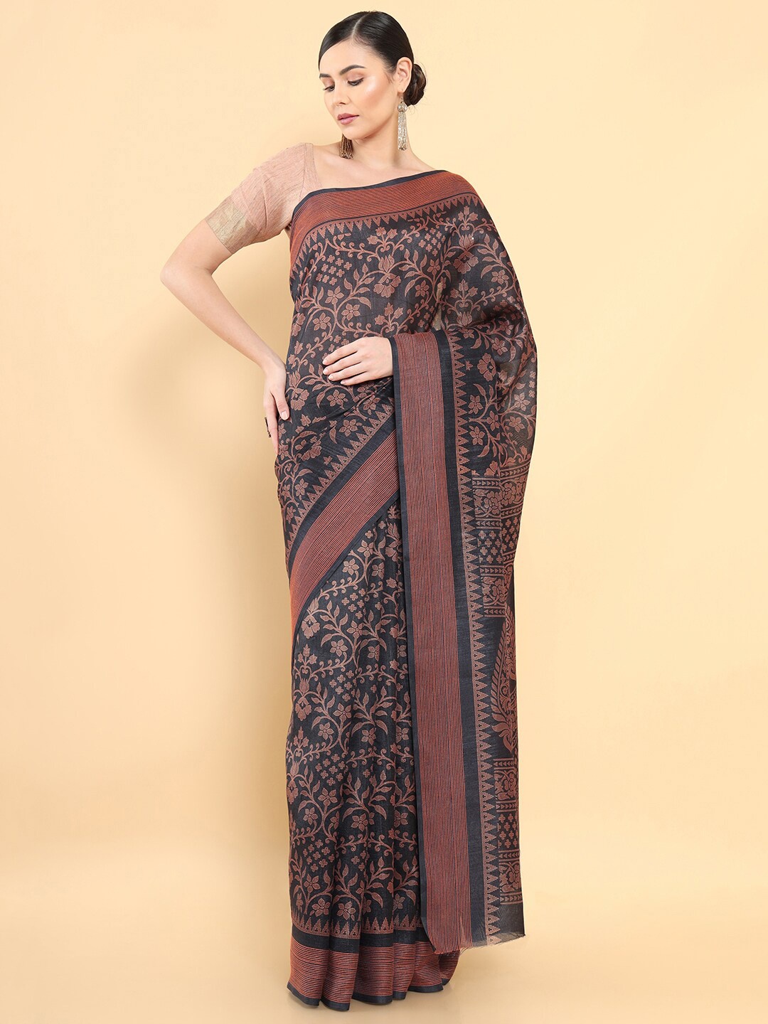 

Soch Blue & Mauve Floral Art Silk Saree