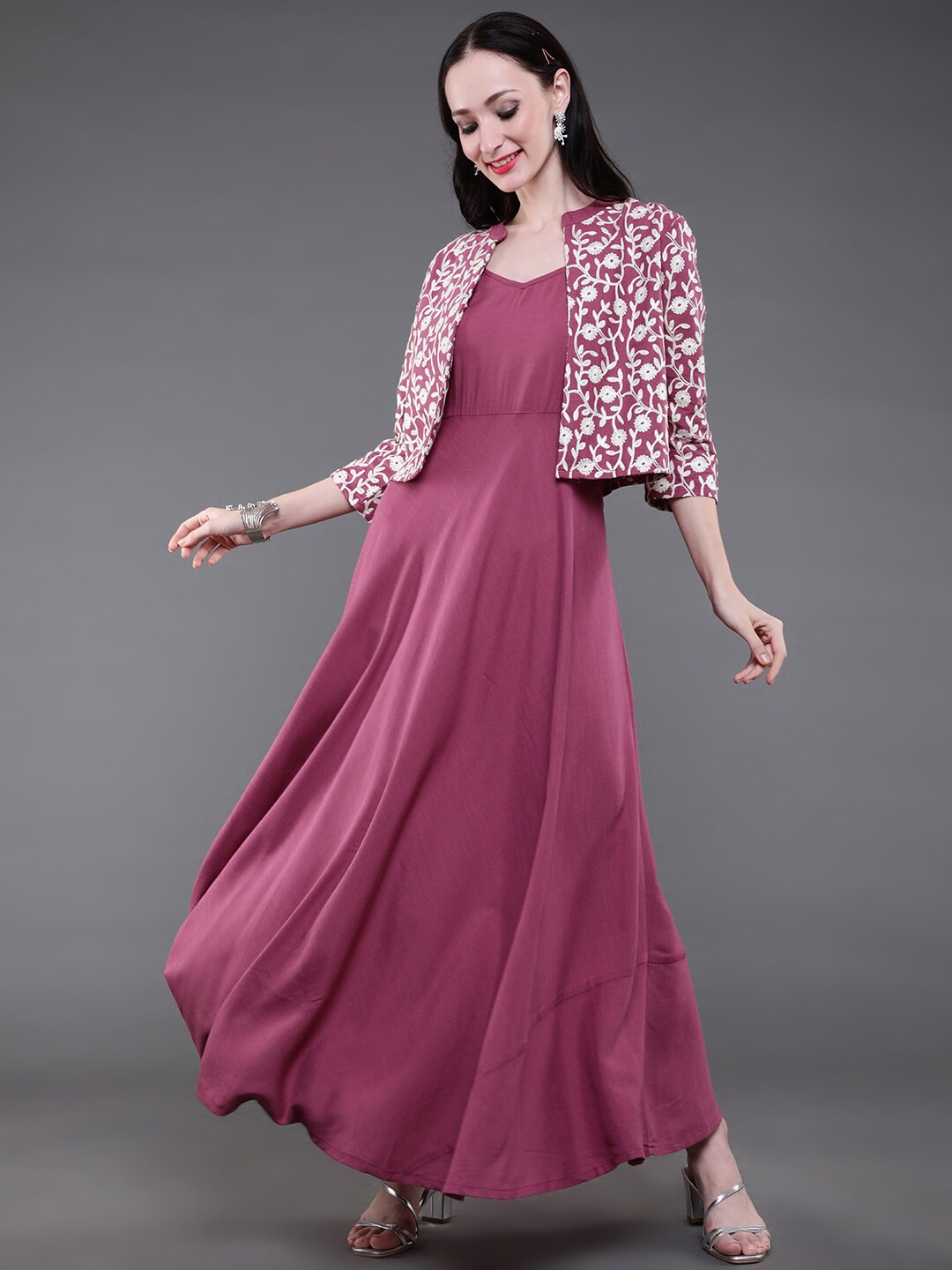 

saubhagya Women Purple & White With Jacket Maxi Dress