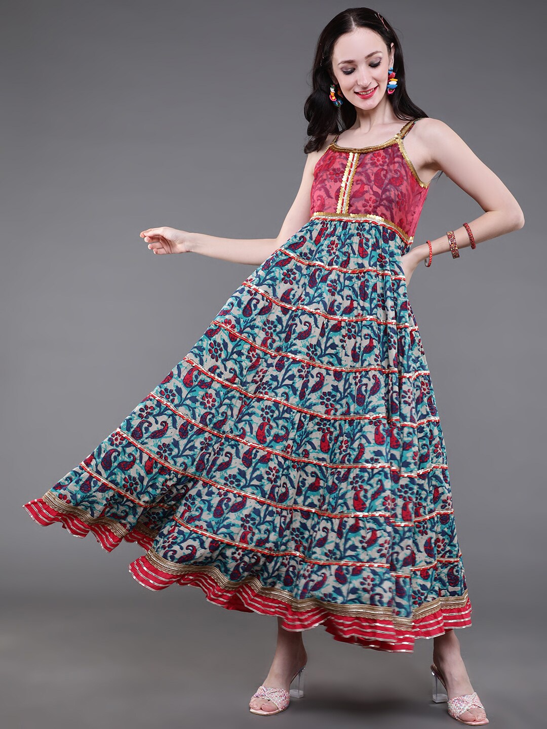 

Saubhagya Blue Ethnic Motifs Maxi Dress