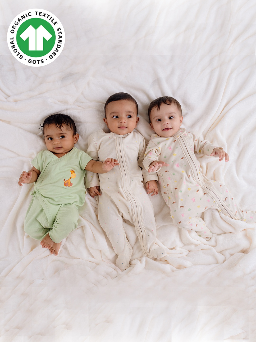 

GREENDIGO Kids Pack of 3 Printed Organic Cotton Sleepsuit, Green