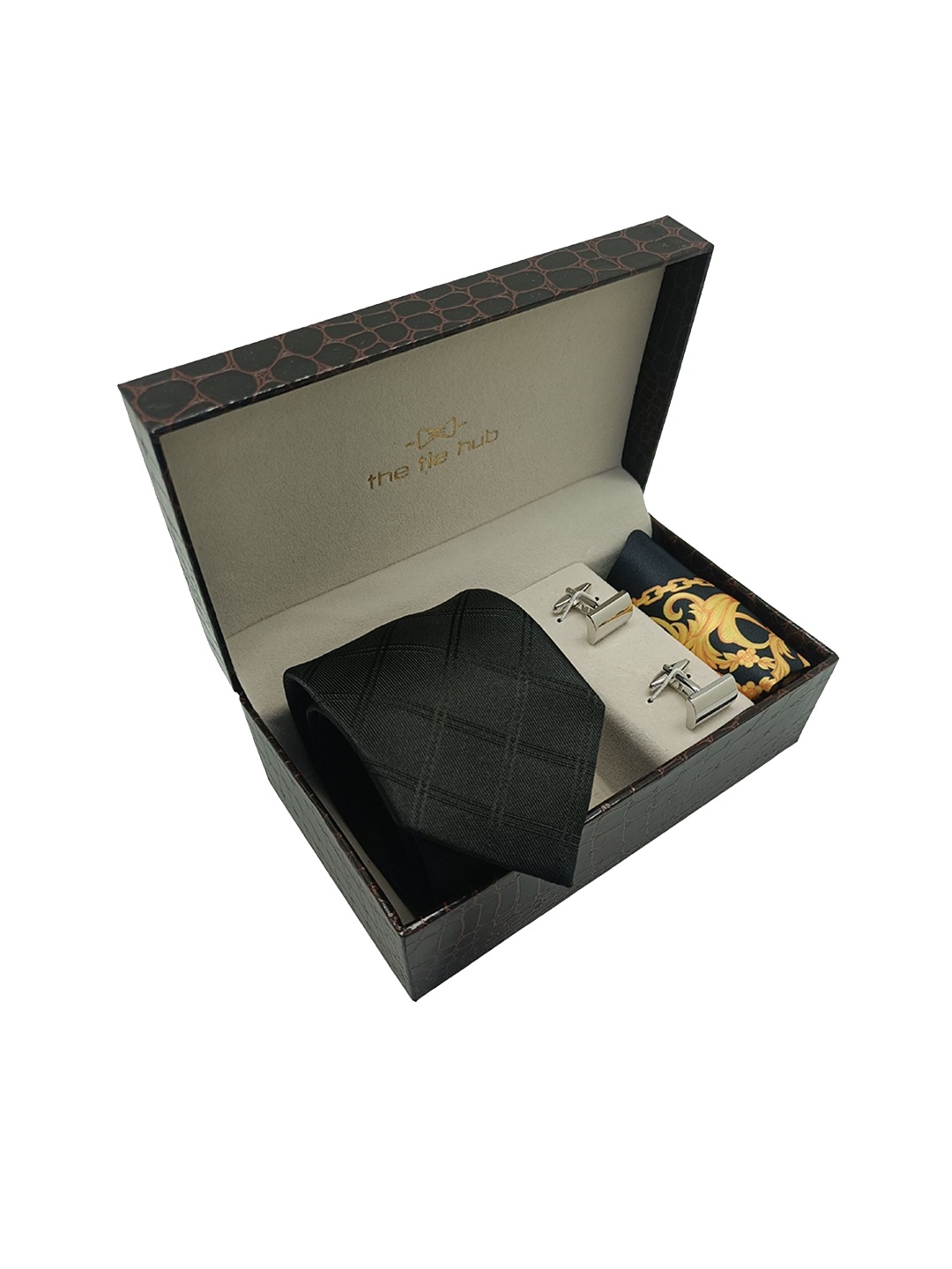 

The Tie Hub Men Black Printed Accessory Gift Set