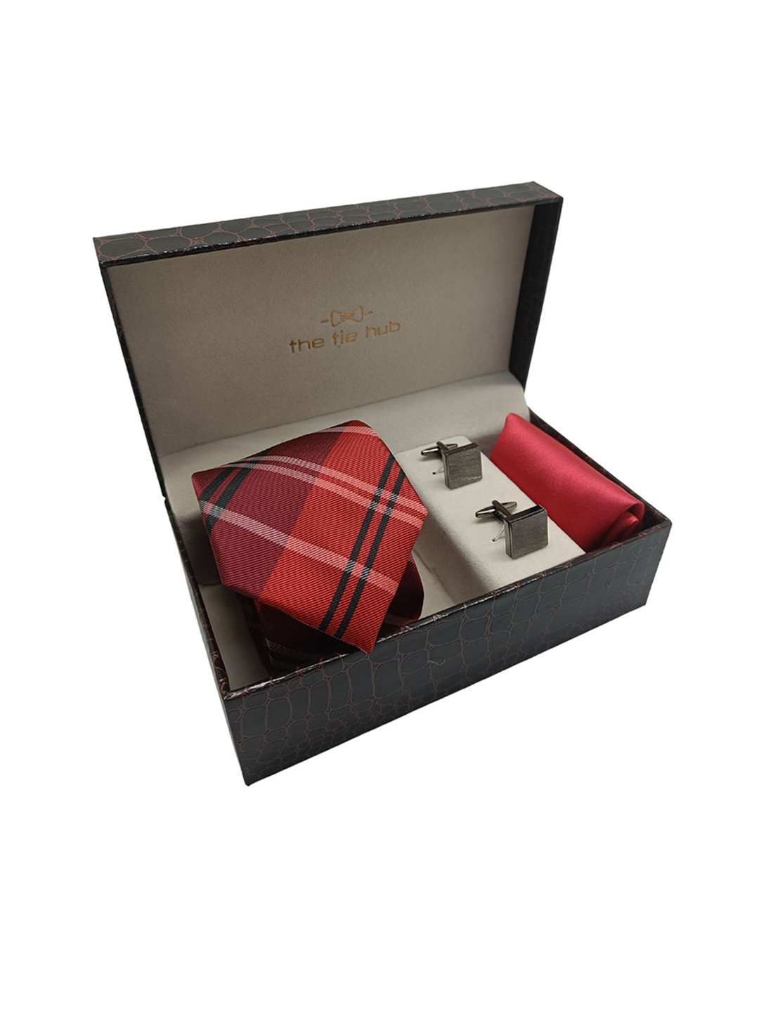 

The Tie Hub Men Red & Black Checked Accessory Gift Set