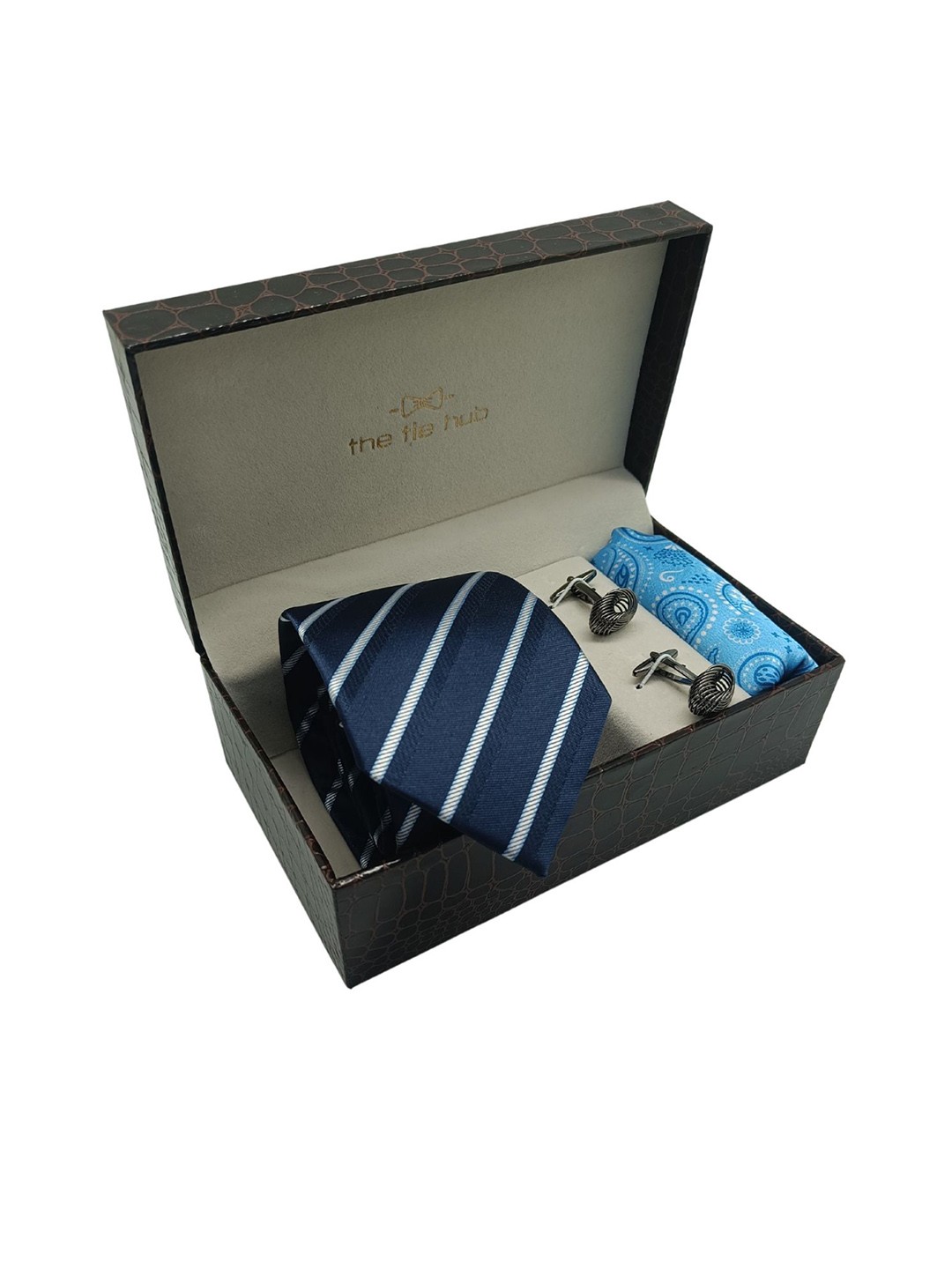 

The Tie Hub Men Blue Printed Accessory Gift Set