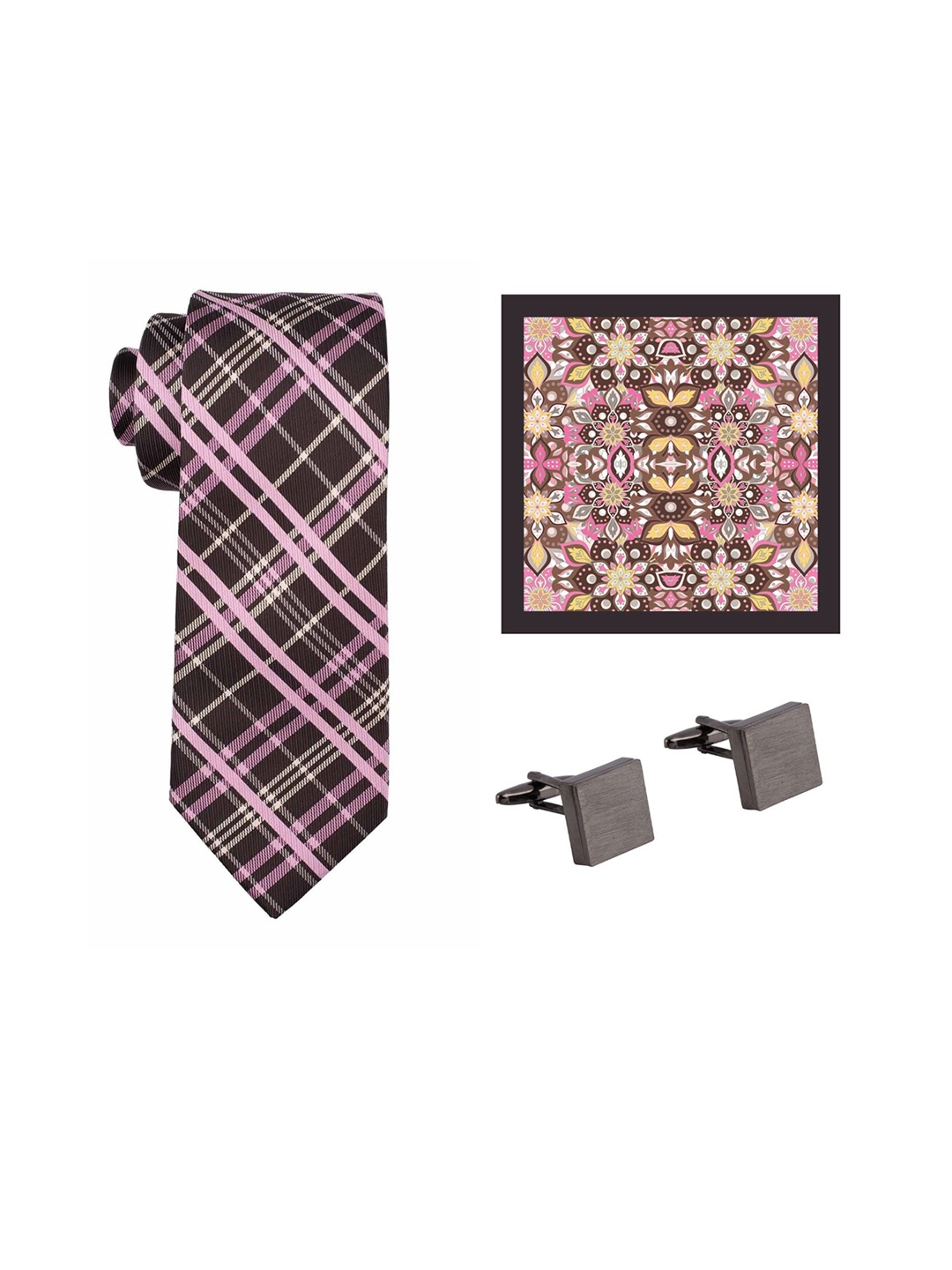 

The Tie Hub Men Brown Printed Accessory Gift Set