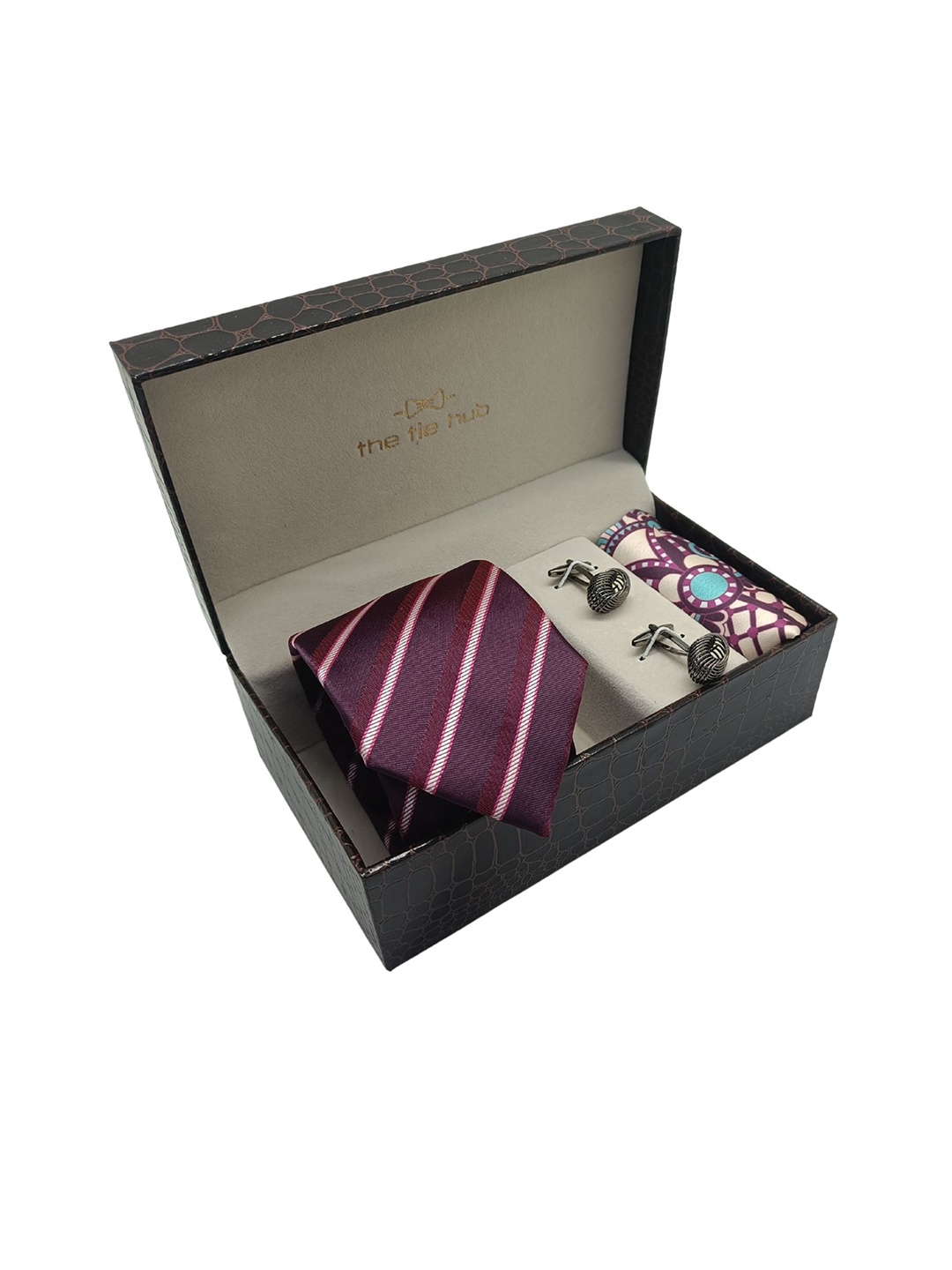 

The Tie Hub Men Purple Striped Accessory Gift Set