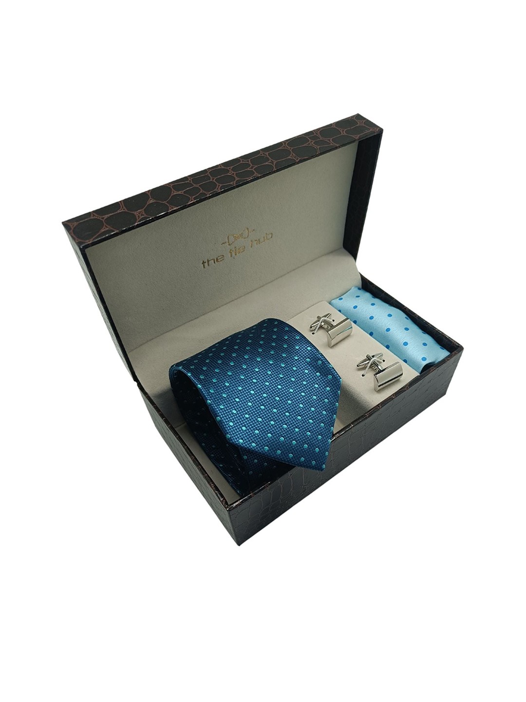 

The Tie Hub Men Teal Blue Polka Dot Printed Accessory Gift Set