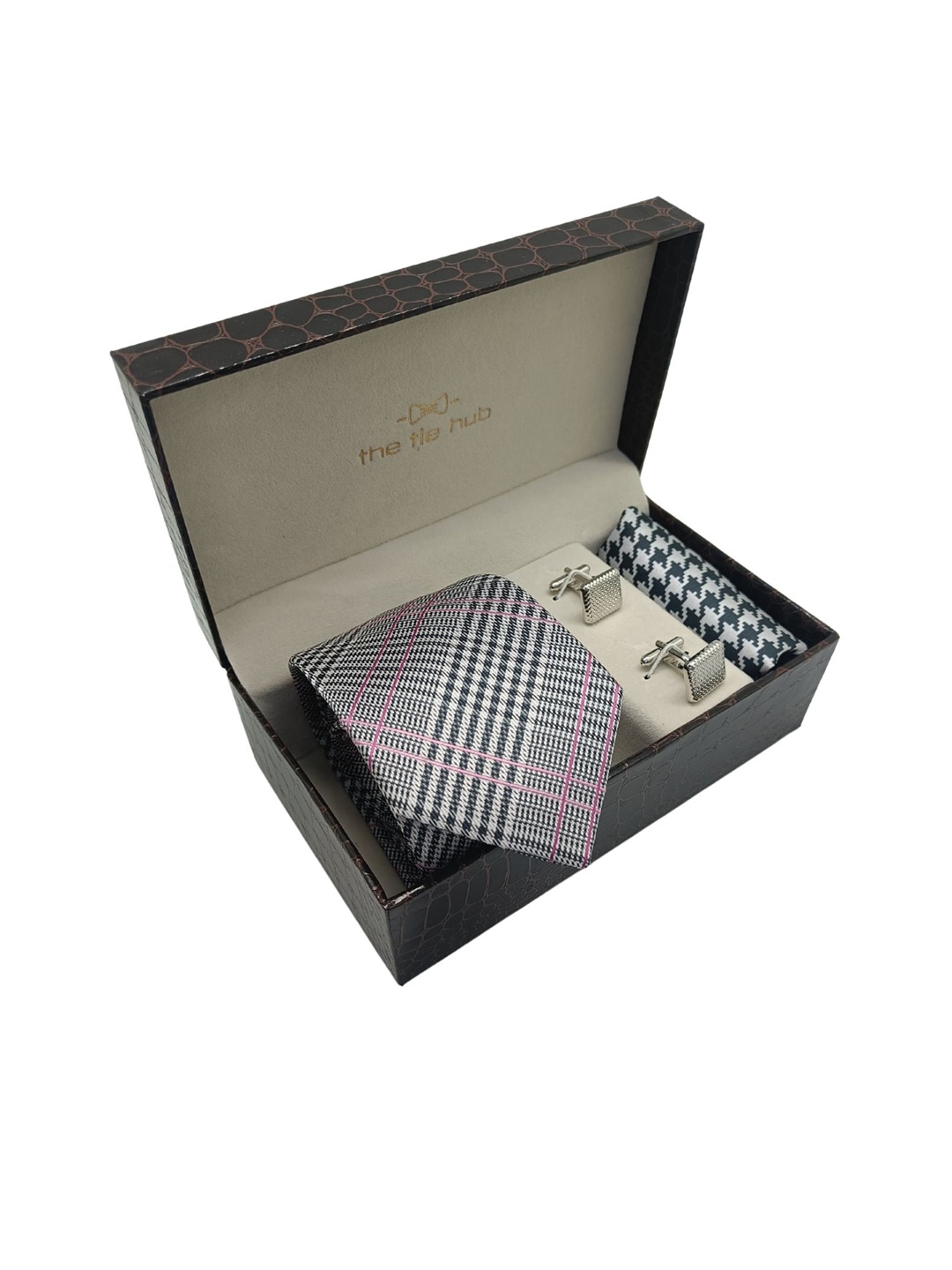 

The Tie Hub Men Black & Pink Plaid Accessory Gift Set