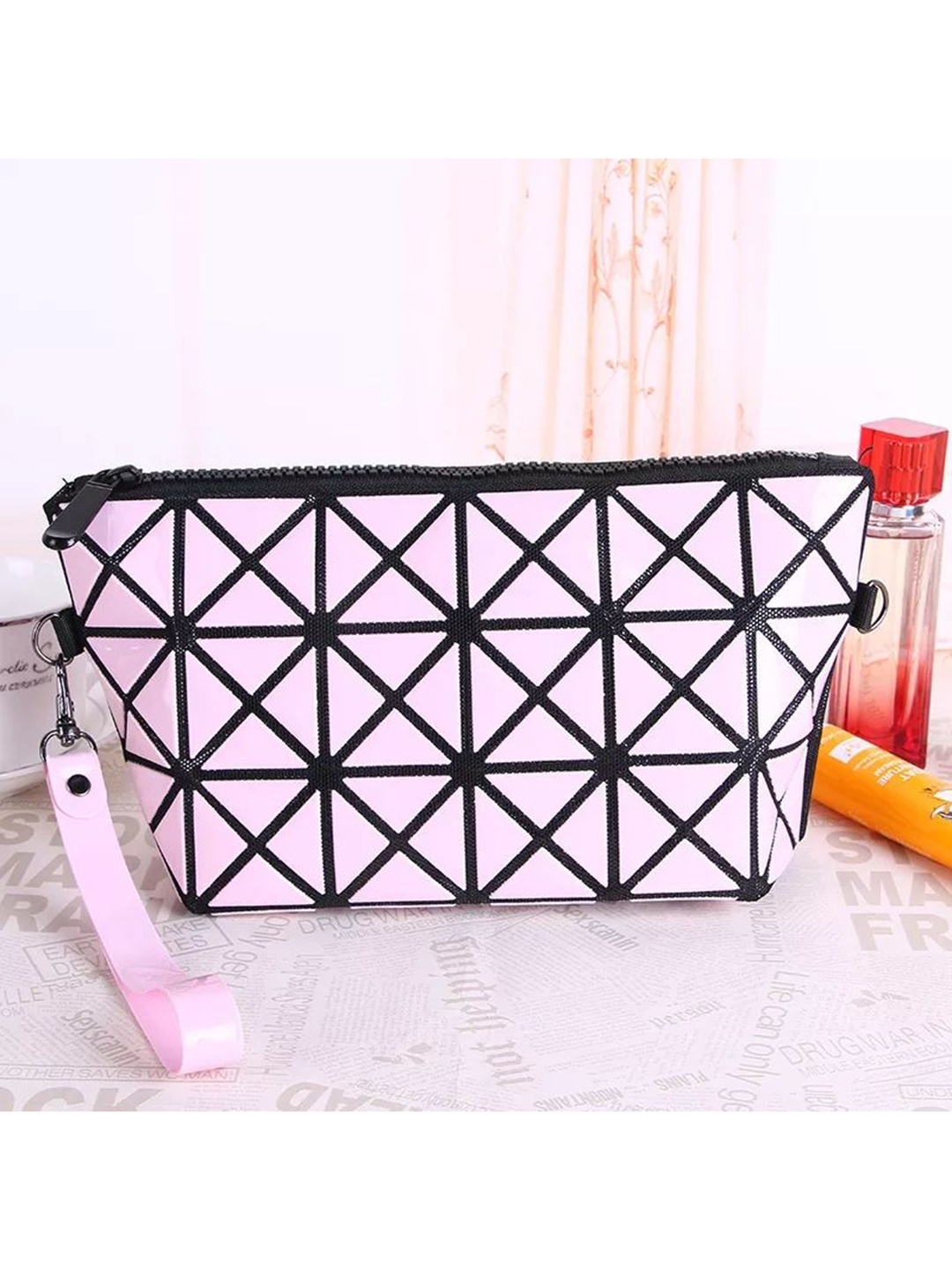 

NFI essentials Women Pack Of 2 Pink & Silver-Coloured Geometric Travel Pouch