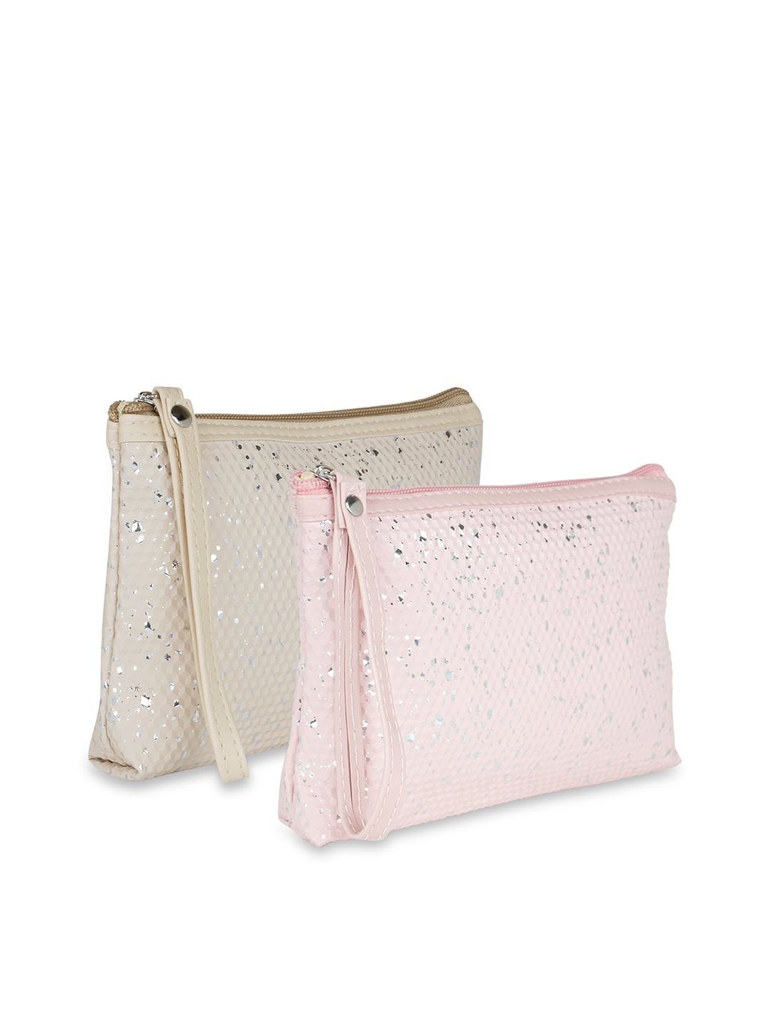 

NFI essentials Pack of 2 Beige & Pink Glittered Makeup Pouch