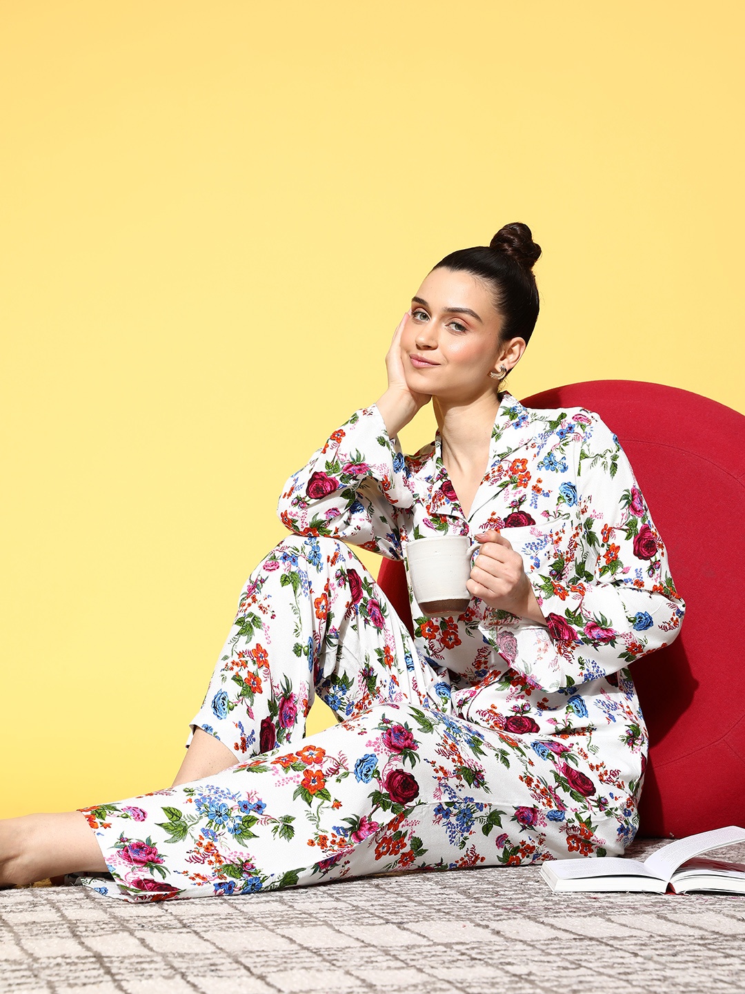 

XIN Women Multi-Coloured STAYIN IN STYLE Floral Joyful Retreat Night Suit