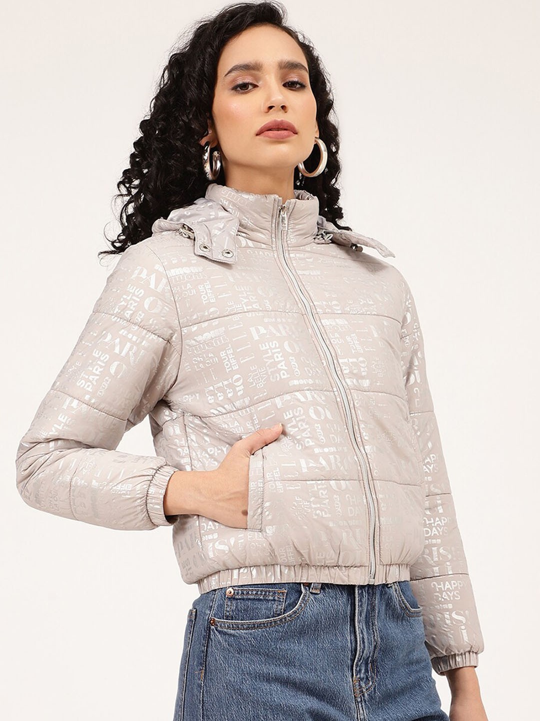 

ELLE Women Silver-Toned Padded Jacket