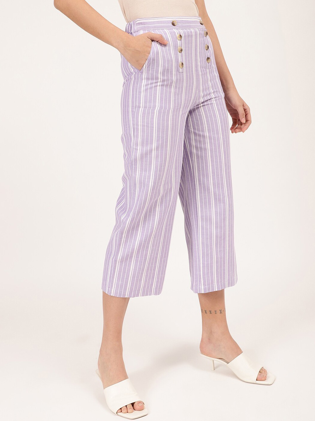 

ELLE Women Lavender Striped Culottes Trousers