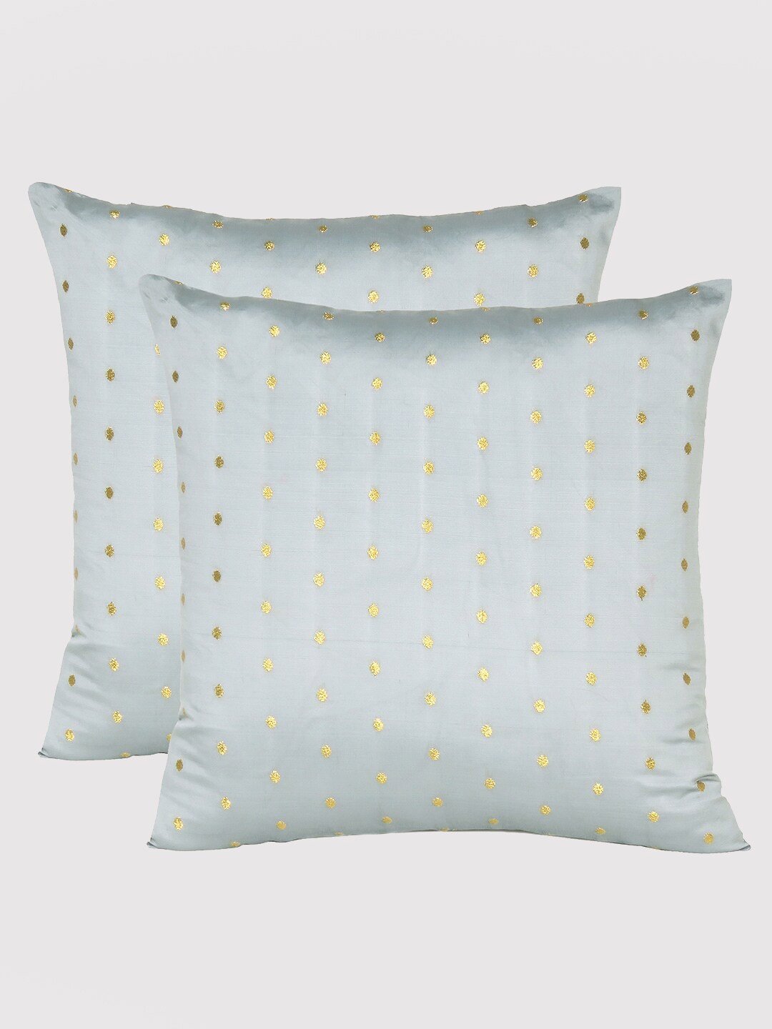 

OUSSUM Pack Of 2 Blue & Gold-Toned Self Design Square Cushion Covers With Zipper