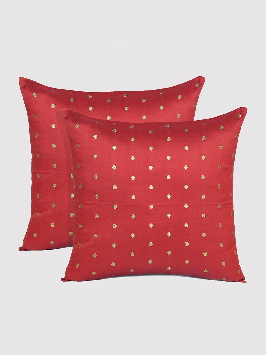 

OUSSUM Red & Gold-Toned Set of 2 Geometric Square Cushion Covers