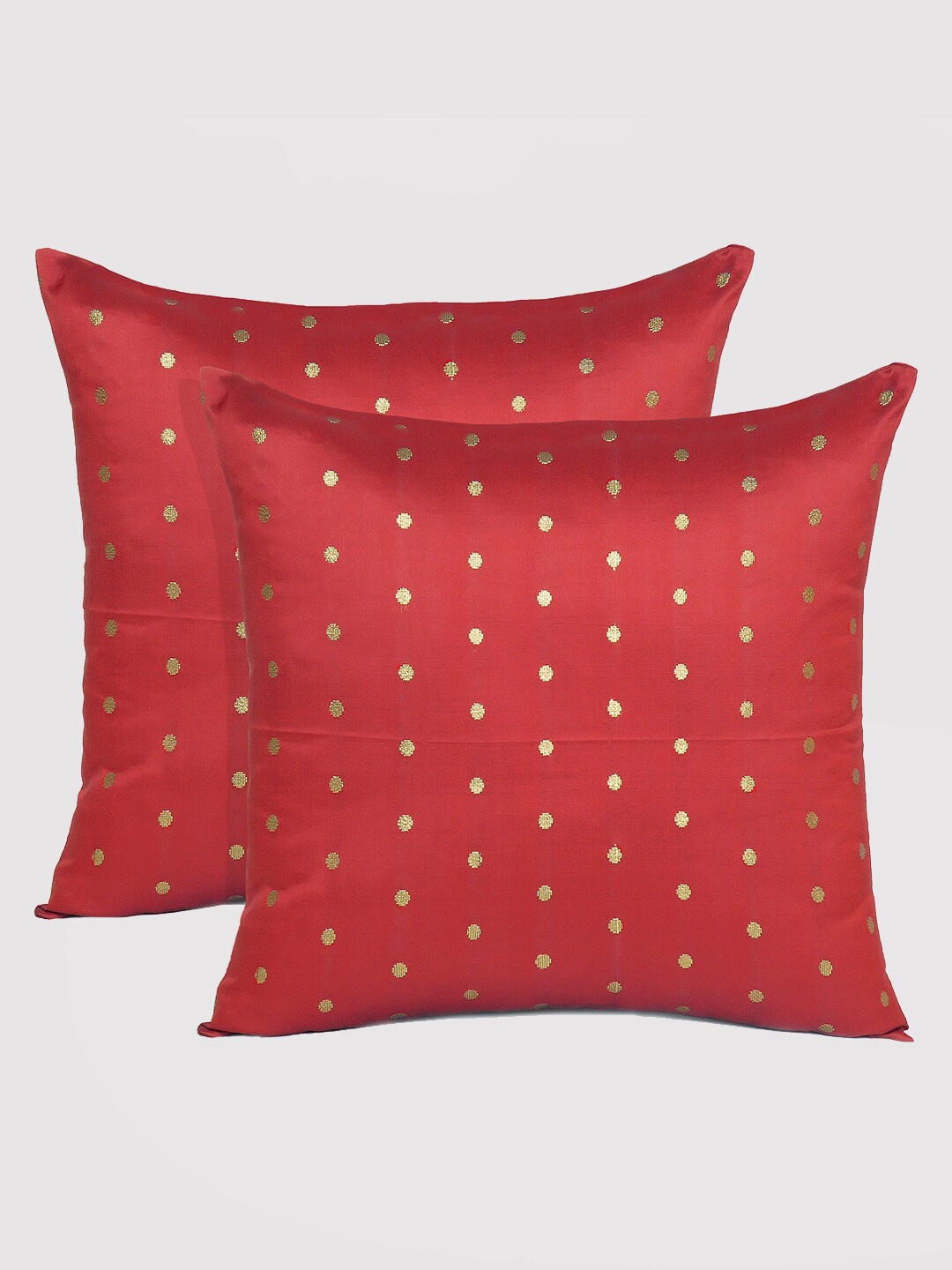 

OUSSUM Set of 2 Red & Gold-Toned Square Cushion Covers