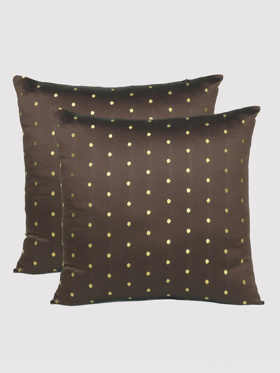 

OUSSUM Coffee Brown & Gold-Toned Set Of 2 Geometric Square Cushion Covers