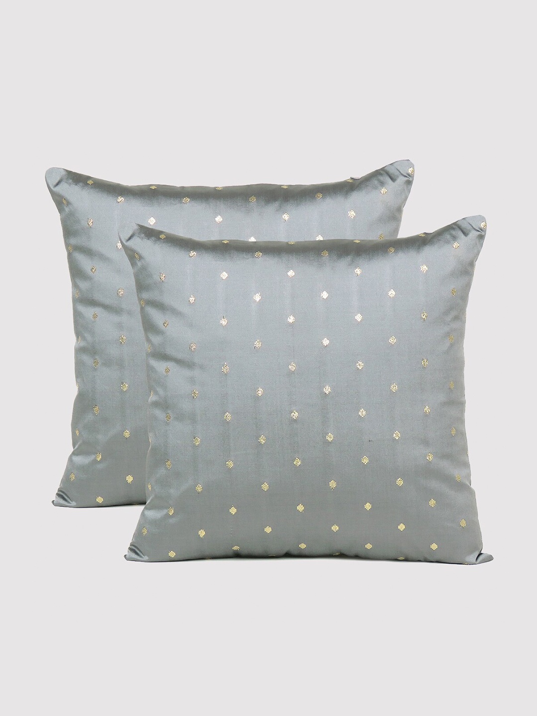 

OUSSUM Grey & Gold-Toned Set Of 2 Geometric Square Cushion Covers