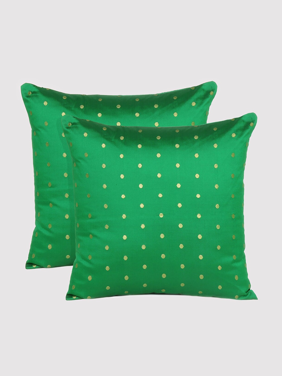 

OUSSUM Green & Gold-Toned Set of 2 Embellished Square Cushion Covers