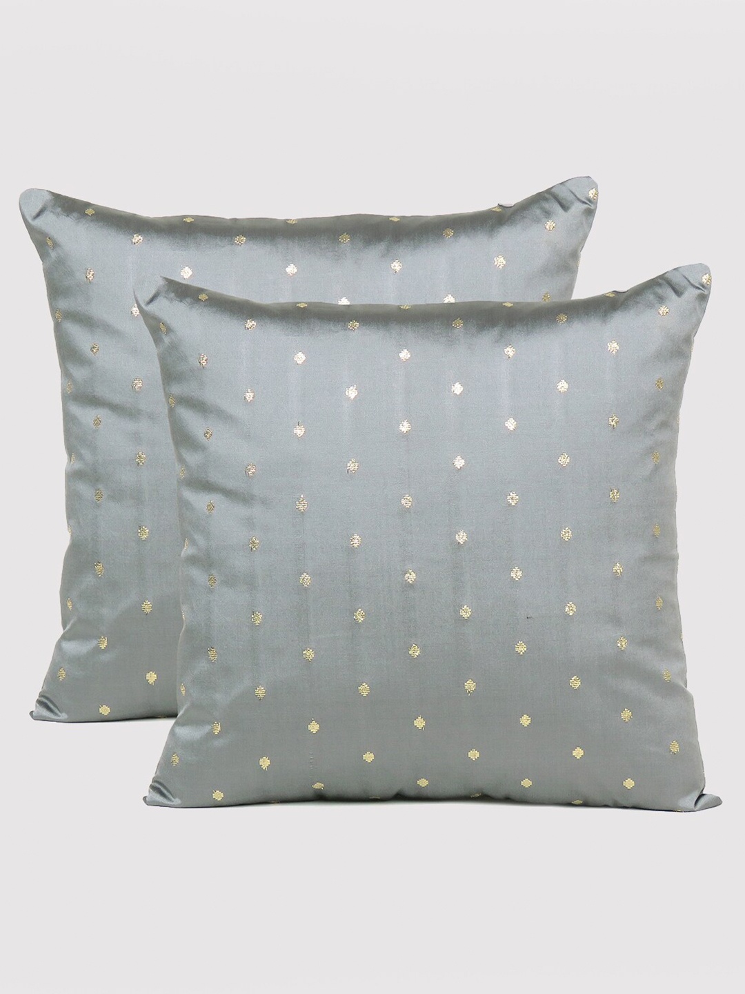 

OUSSUM Grey & Gold-Toned Set of 2 Embellished Square Cushion Covers