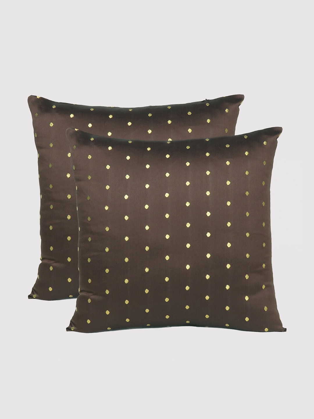 

OUSSUM Brown & Gold-Toned Set of 2 Embellished Square Cushion Covers