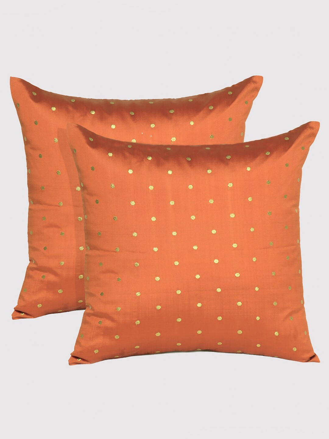 

OUSSUM Orange & Gold-Toned Set of 2 Self Design Square Cushion Covers