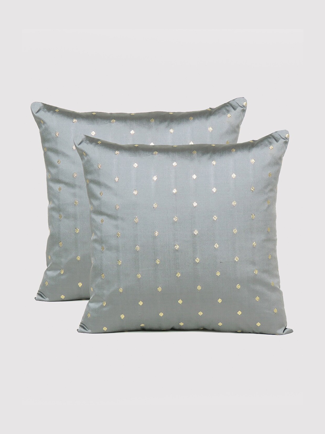 

OUSSUM Grey & Gold-Toned Set of 2 Geometric Square Cushion Covers