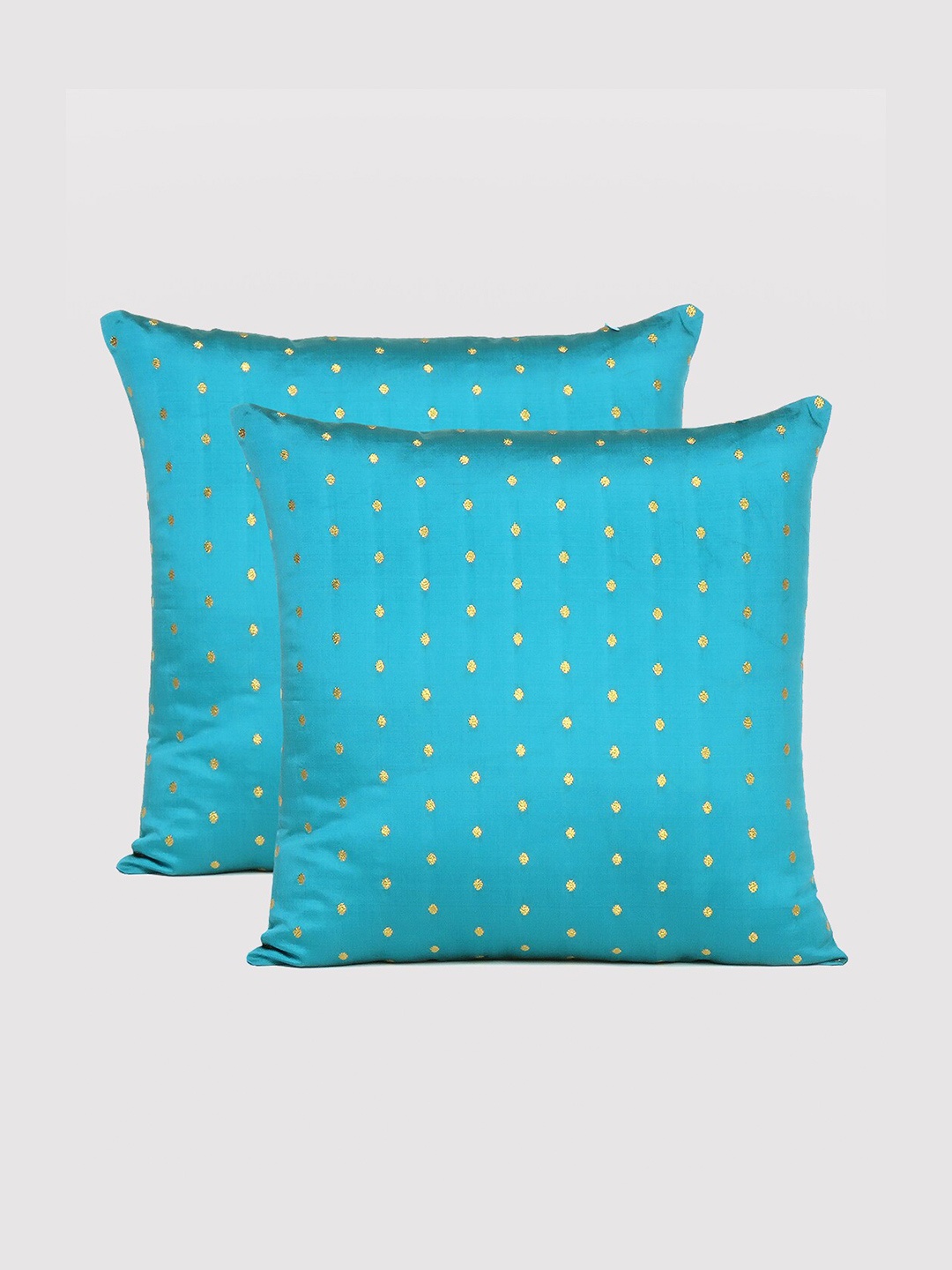 

OUSSUM Blue & Gold-Toned Set of 2 Geometric Square Cushion Covers