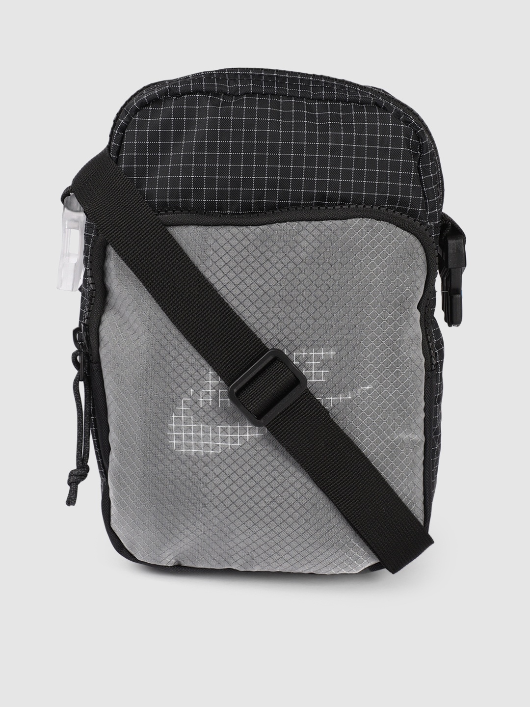 Nike Unisex Grey & Black Checked Crossbody Bag
