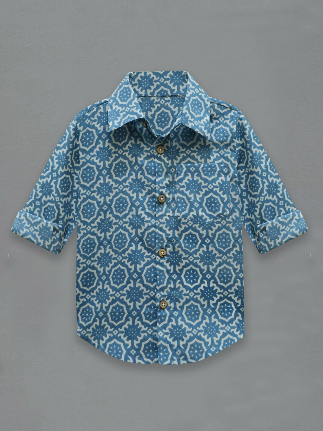 

A.T.U.N. Boys Blue Classic Printed Pure Cotton Shirt