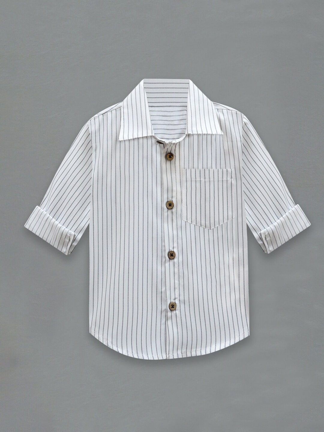 

A T U N Boys White Classic Striped Casual Cotton Shirt