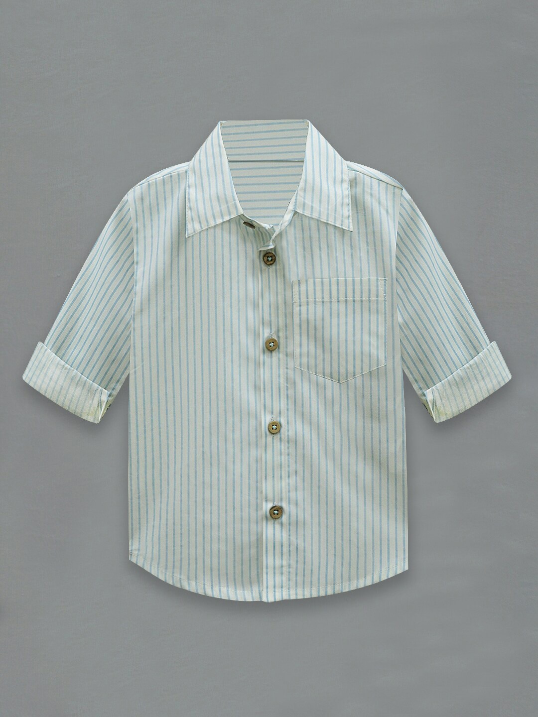 

A T U N Boys Cream-Coloured Classic Striped Cotton Casual Shirt, Blue
