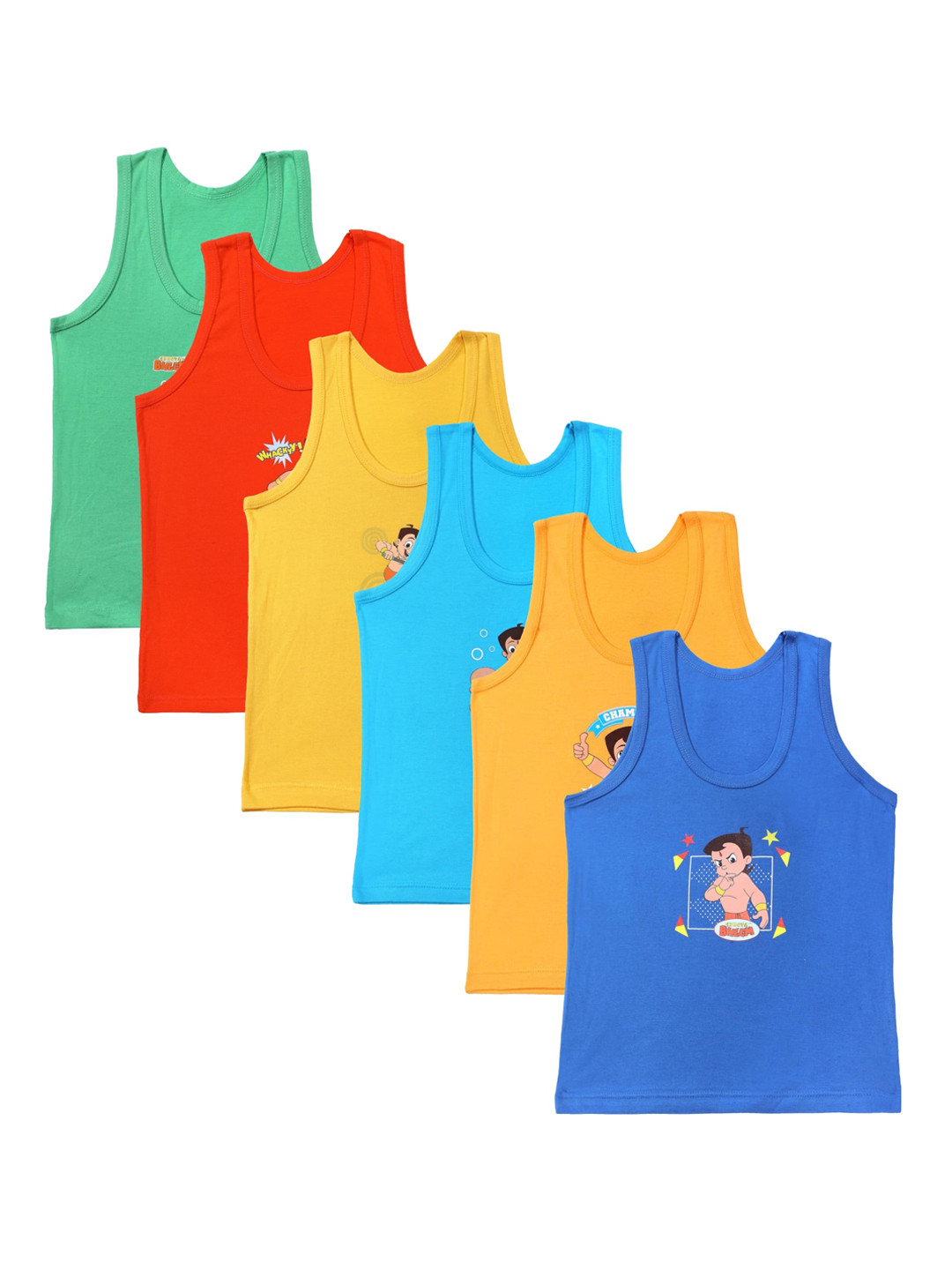 

Bodycare Kids Boys Pack Of 6 Chhota Bheem Assorted Cotton Basic Vests