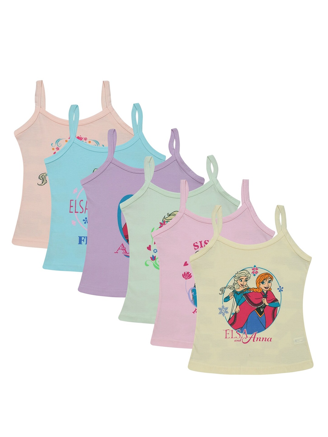 

Bodycare Kids Girls Pack of 6 Assorted Elsa & Anna Printed Cotton Innerwear Vests
