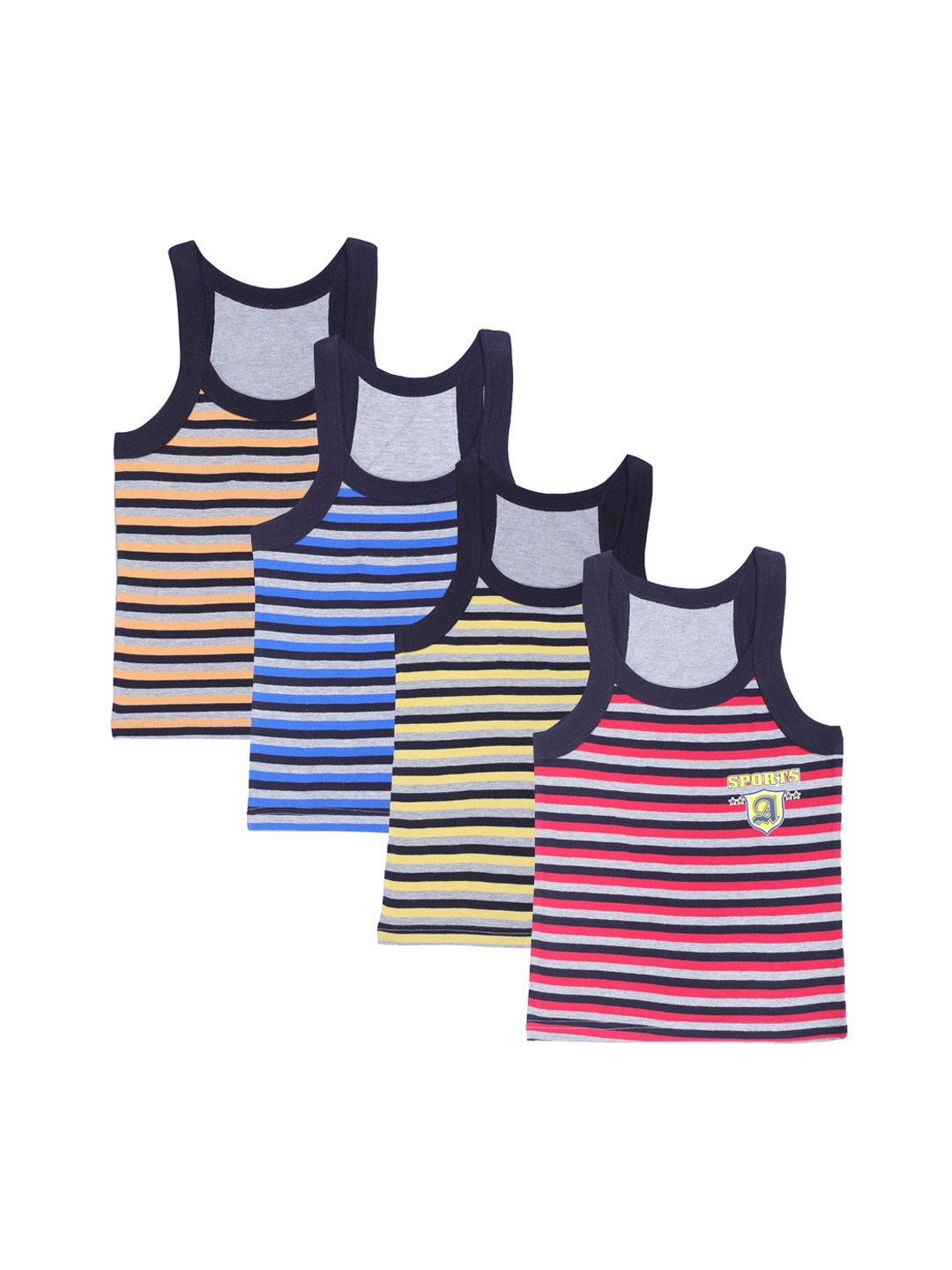 

Bodycare Kids Boys Pack Of 4 Assorted Striped Cotton Innerwear Vests