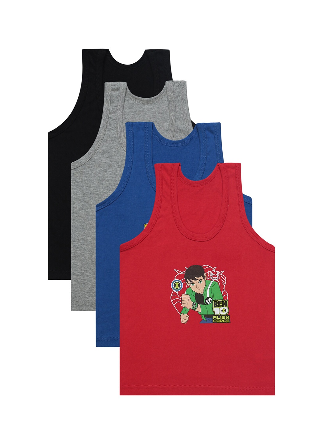 

Bodycare Kids Boys Pack of 4 Ben 10 Printed Cotton Innerwear Vests, Black