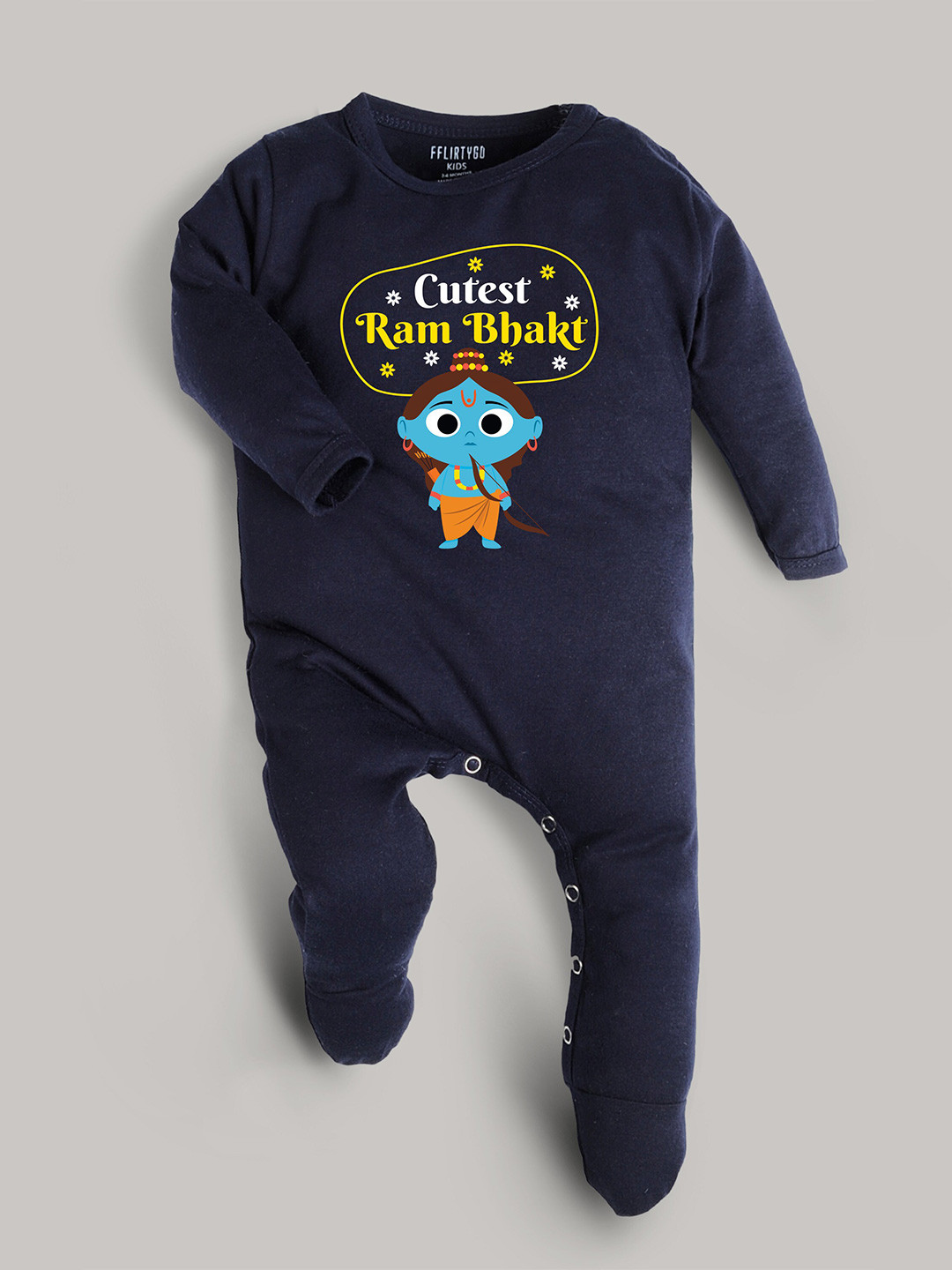 

FFLIRTYGO Infants Blue Printed Pure Cotton Sleepsuit