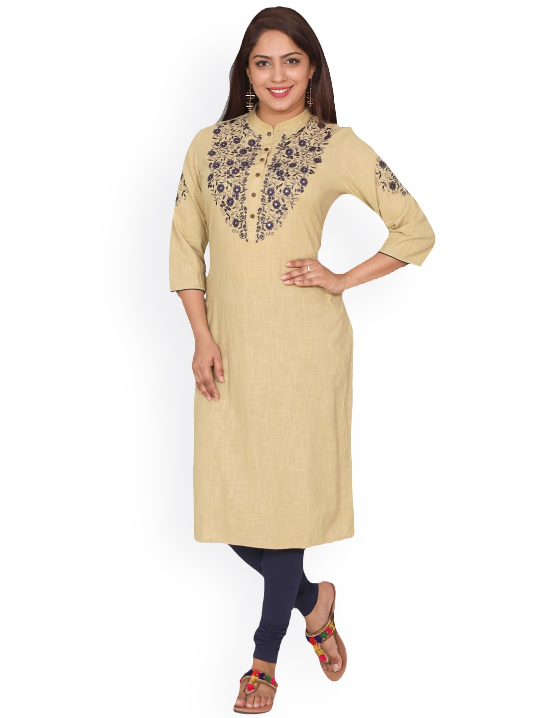 

SUTI Women Beige Straight Kurta