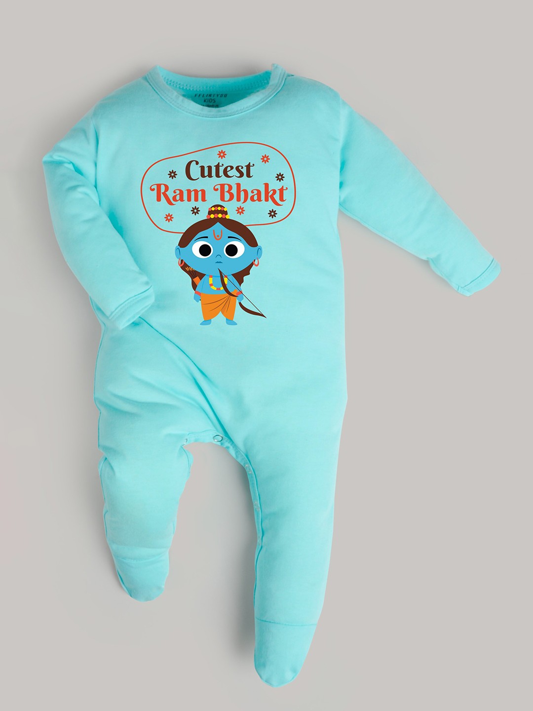 

FFLIRTYGO Kids Turquoise Blue Graphic Printed Pure Cotton Sleepsuit