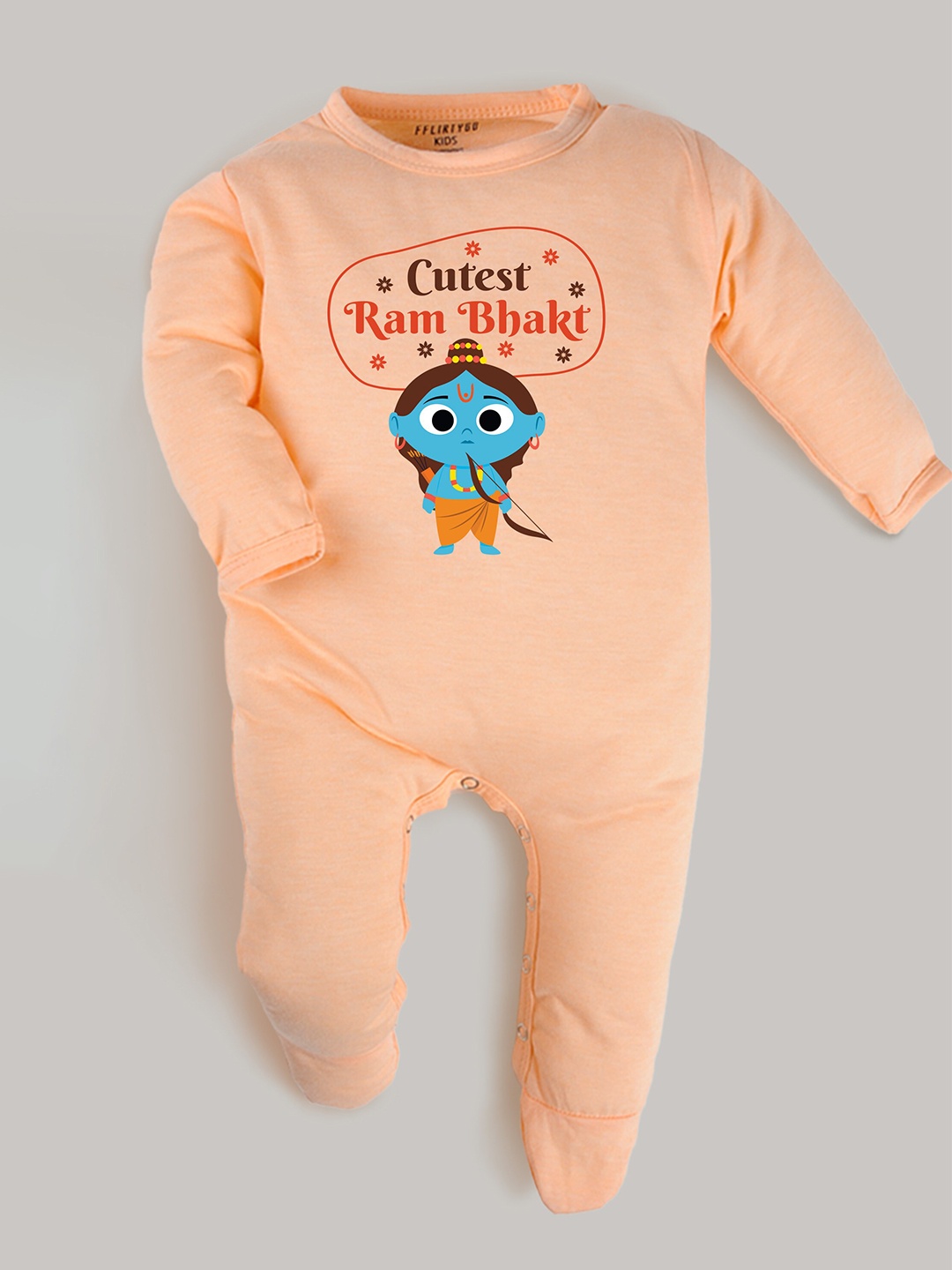 

FFLIRTYGO Infants Peach-Coloured & Blue Printed Pure Cotton Sleepsuit