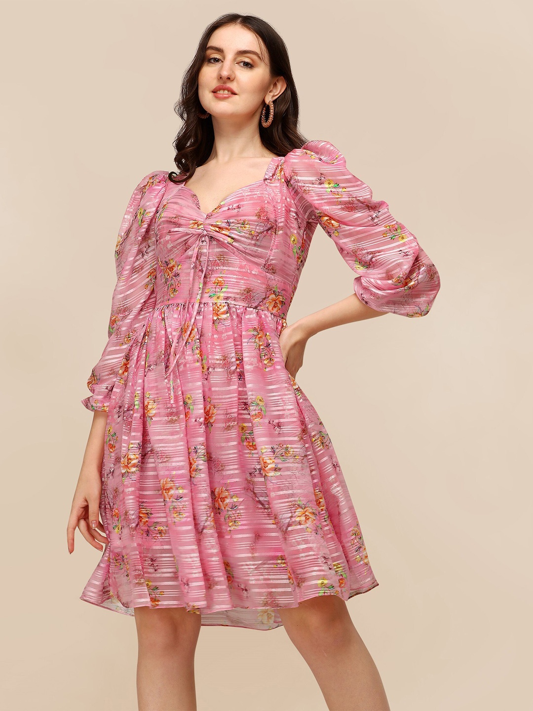 

SHEETAL Associates Women Pink Floral Printed Chiffon Dress