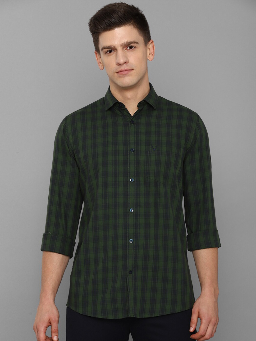 

Allen Solly Men Green Tartan Checks Checked Pure Cotton Slim Fit Casual Shirt