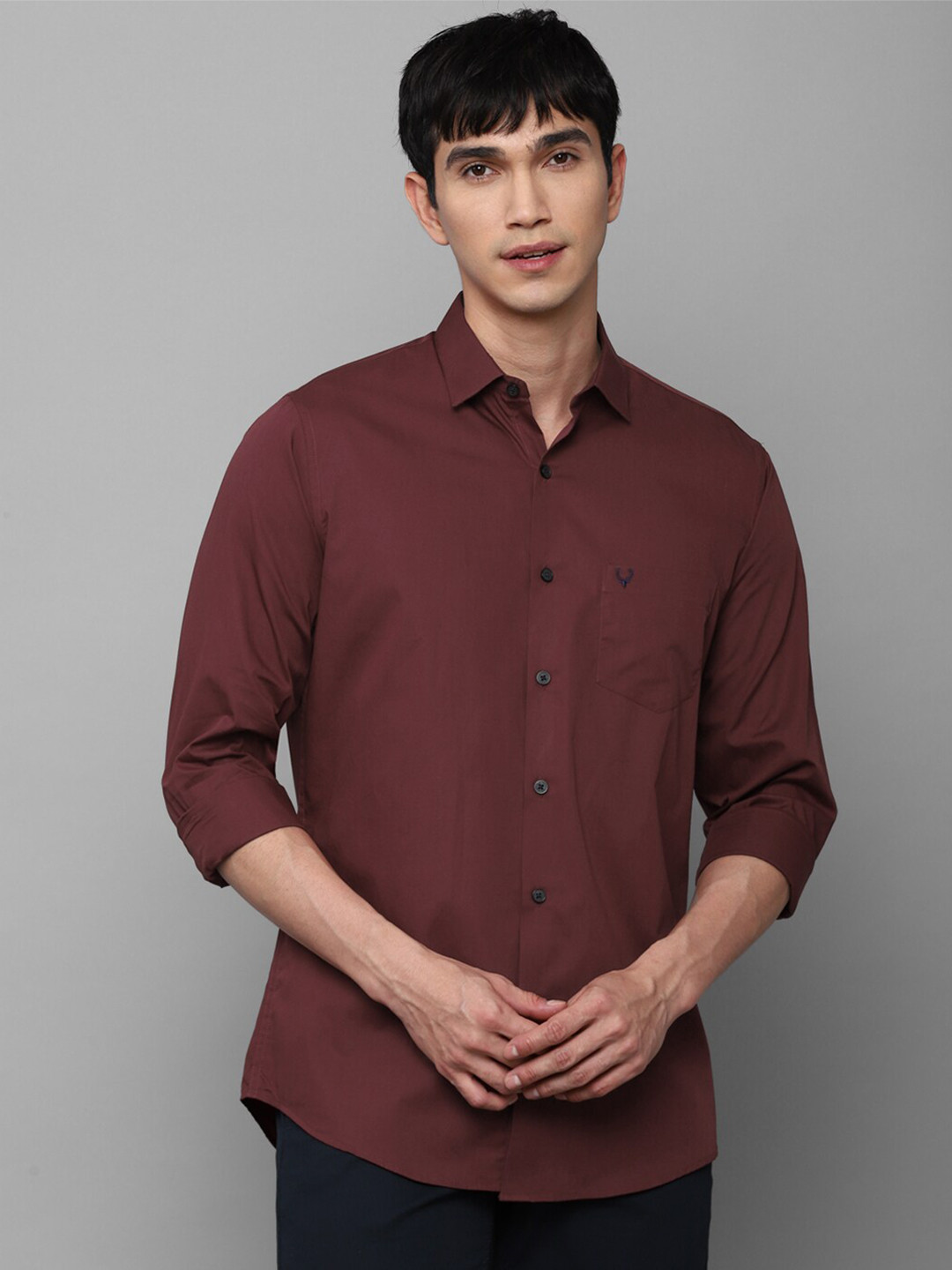 

Allen Solly Men Maroon Solid Cotton Casual Shirt