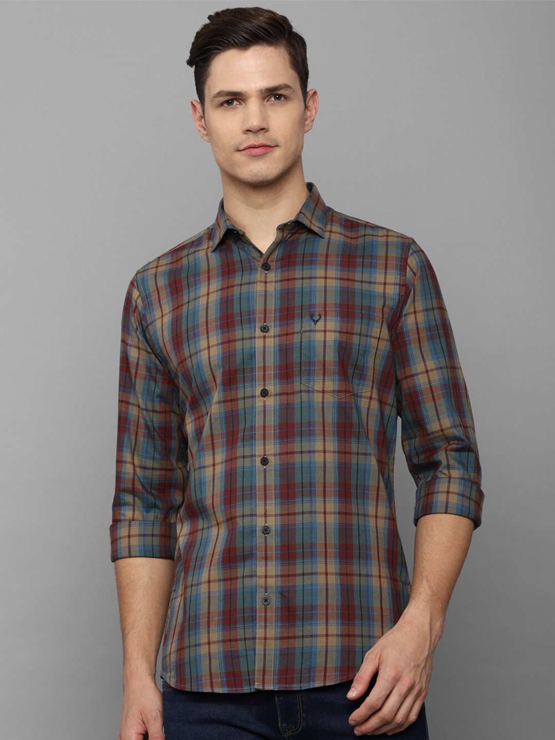 

Allen Solly Men Brown & Blue Slim Fit Tartan Checked Pure Cotton Casual Shirt