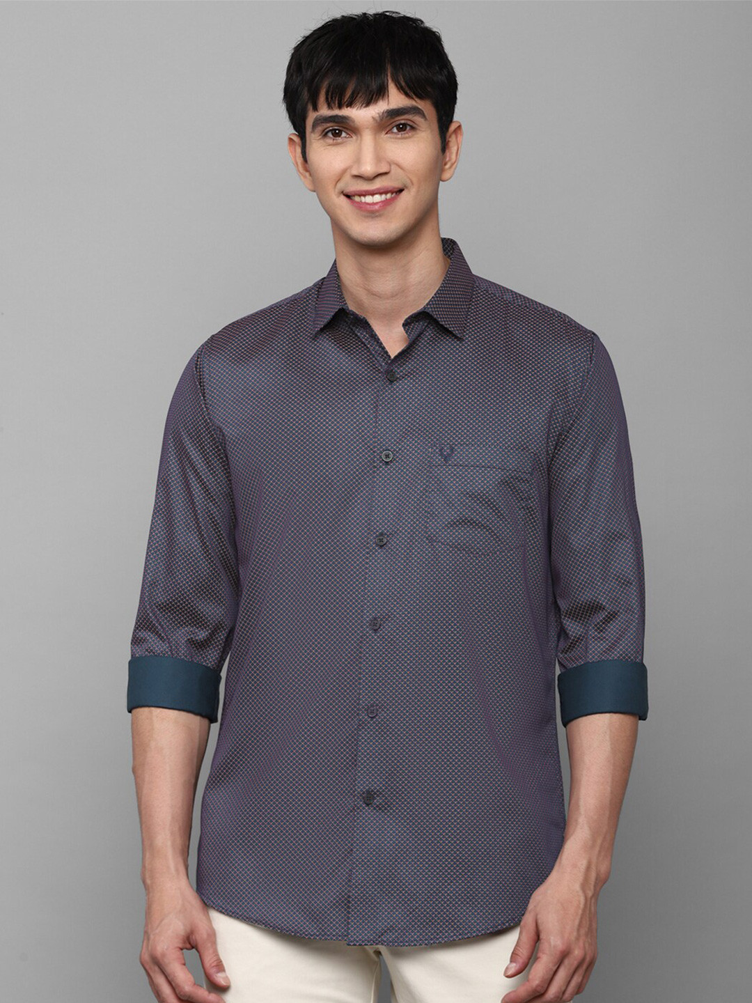 

Allen Solly Men Grey Slim Fit Pure Cotton Casual Shirt