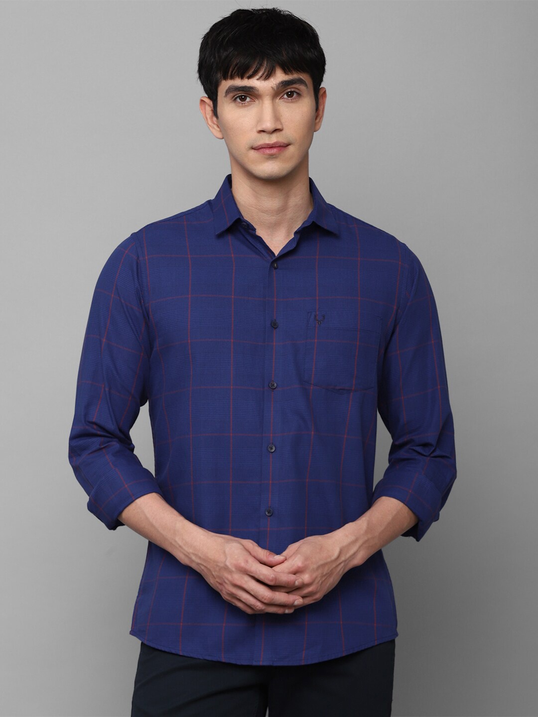 

Allen Solly Men Blue Windowpane Checked Slim Fit Pure Cotton Casual Shirt