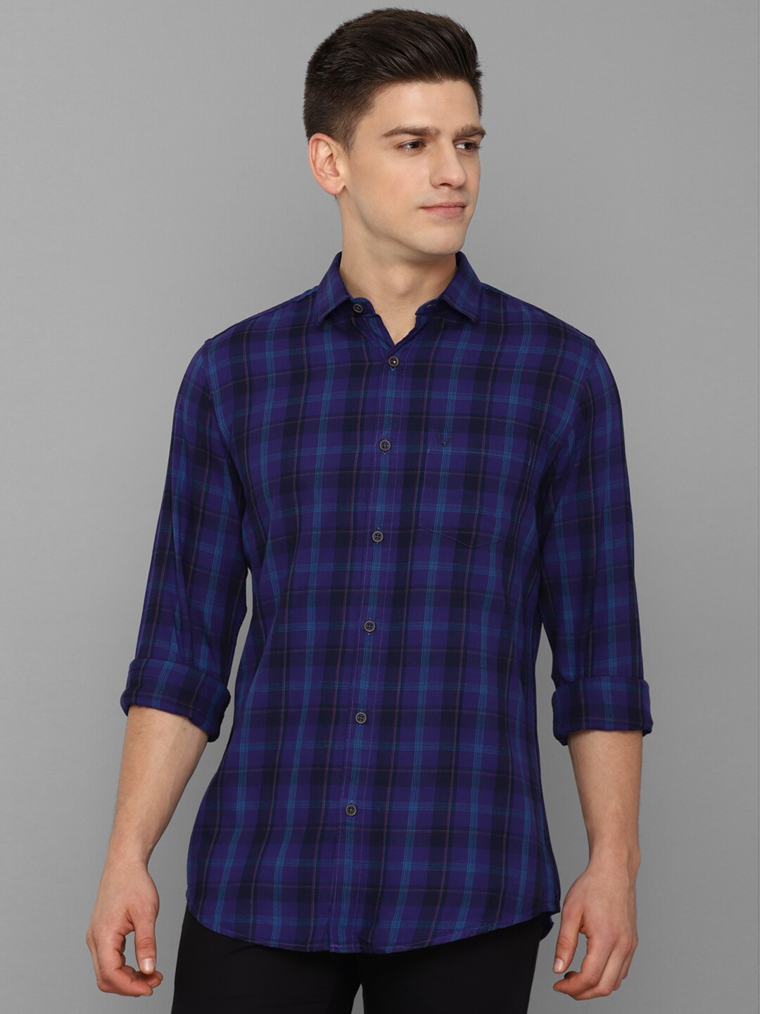 

Allen Solly Men Blue Slim Fit Checked Cotton Casual Shirt