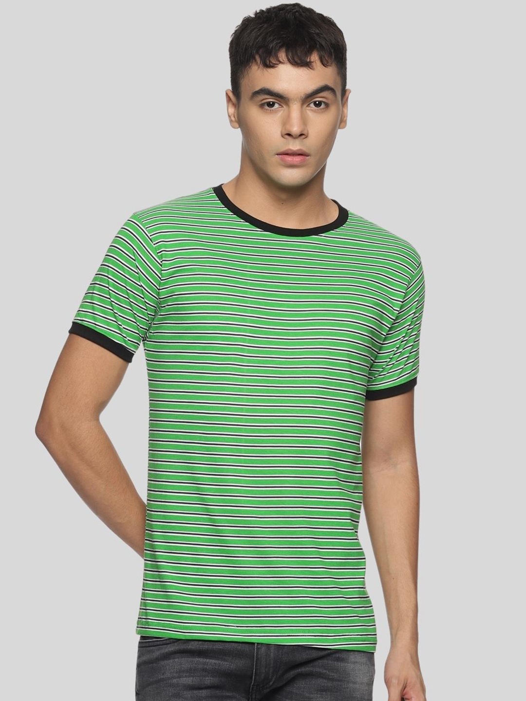 

DEZANO Men Green & Black Striped T-shirt