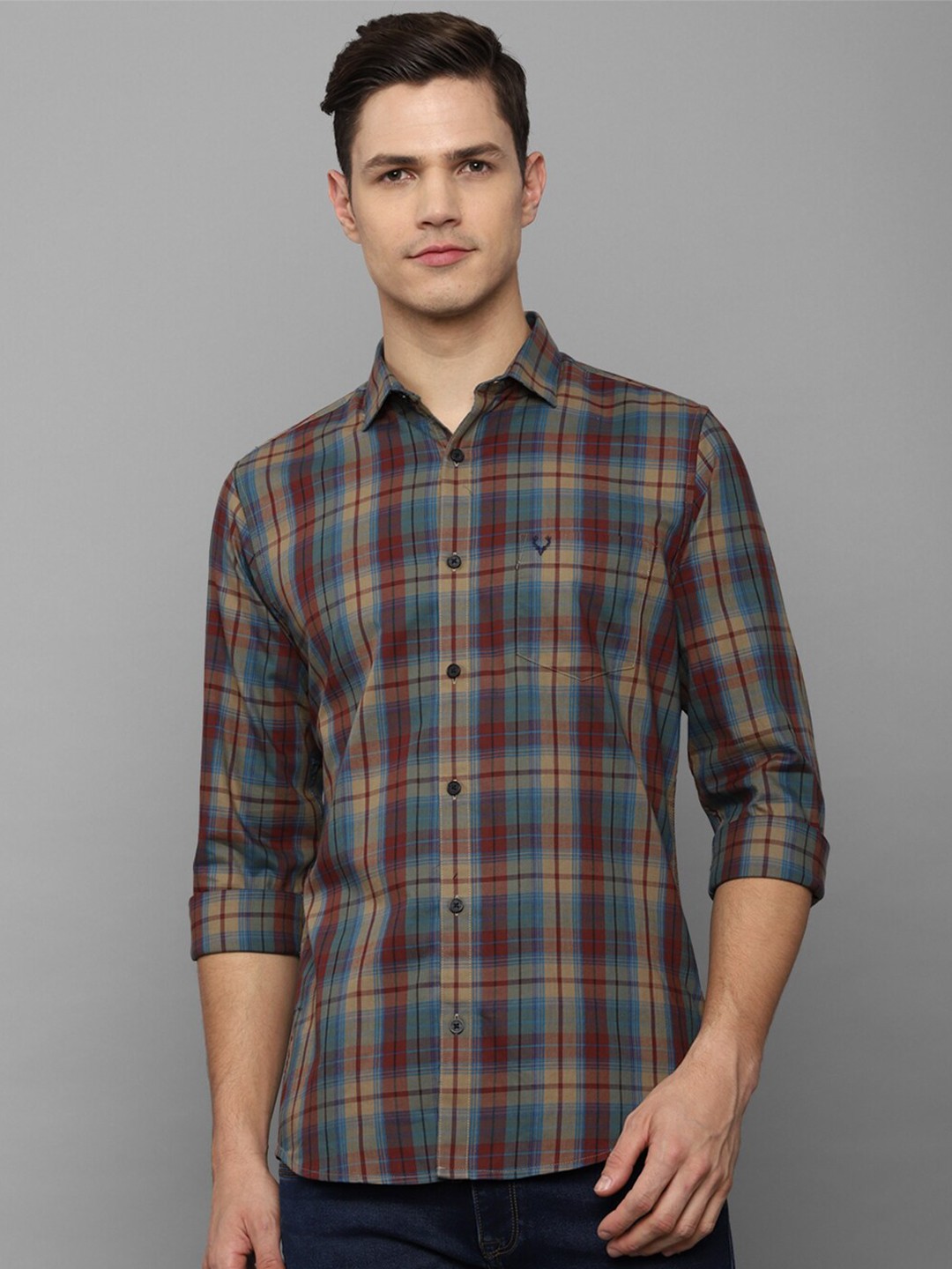 

Allen Solly Men Multicoloured Slim Fit Tartan Checks Checked Casual Cotton Shirt, Multi